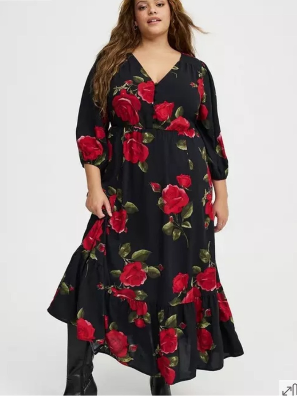 Torrid Red Roses On Black Maxi Dress 0X NWT